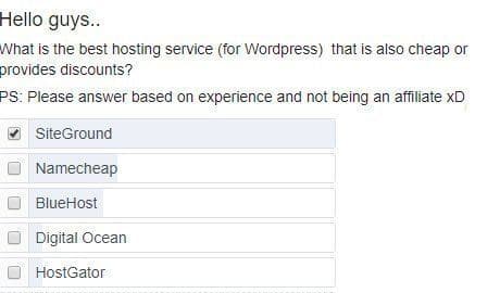 a facebook poll where siteground wins as best hosting service